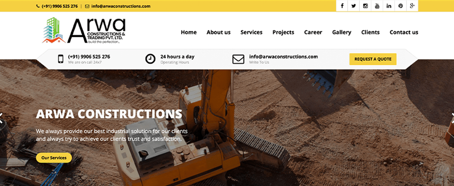 Arwa Constructions (Single Page Application)